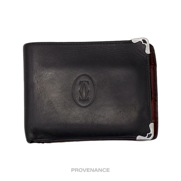 🔴 Cartier Bifold Wallet - Black & Burgundy Calfskin - Picture 1 of 7